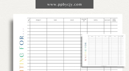 Waiting For Project Tracker Printable Template – Digital download for managing project tasks, deadlines, and progress.