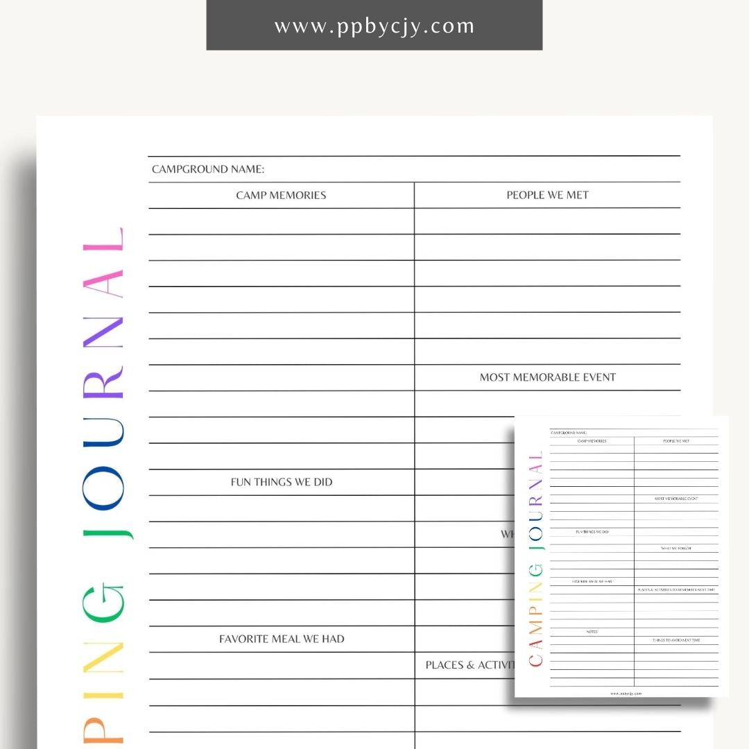 Camping Journal Printable Template – Digital Download for Recording and Reflecting on Camping Experiences and Adventures