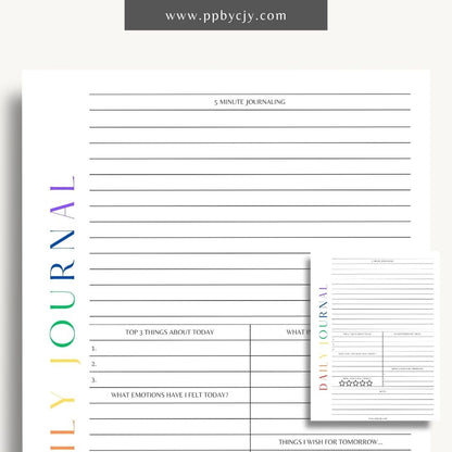 Daily Journal Page Printable Template – Digital download for daily reflection, planning, and journaling, including to-do lists and mood tracking.