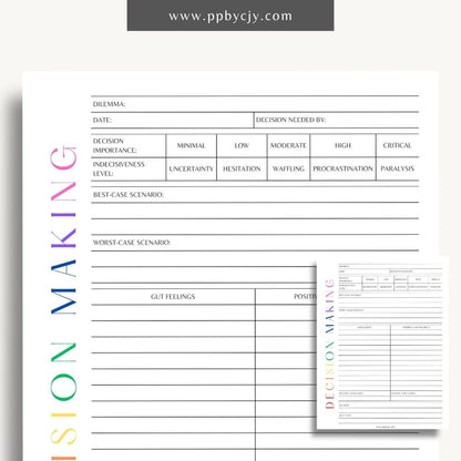 Decision-Making Sheet Printable Template – Digital download for evaluating options, listing pros and cons, and organizing thoughts for confident decision-making.