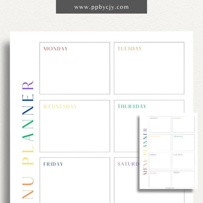 Weekly Meal Planner Printable Template – Digital download for organizing and planning meals for the week, including meal ideas, ingredients, and grocery lists