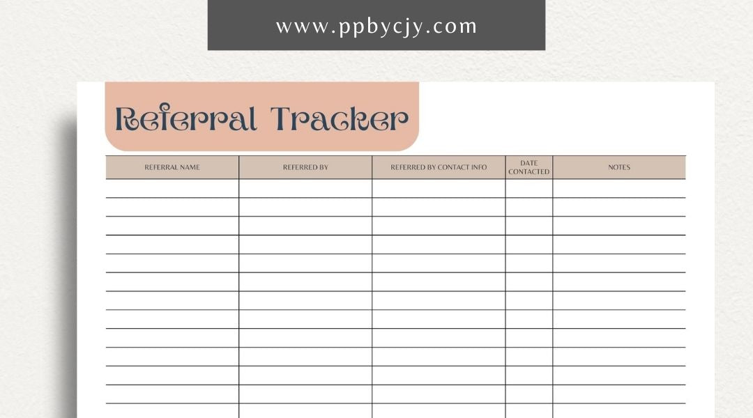 Referral Tracker Printable Template – Digital download for managing and monitoring referral sources and outcomes