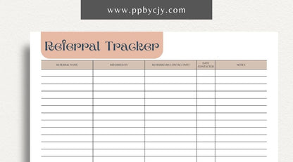 Referral Tracker Printable Template – Digital download for managing and monitoring referral sources and outcomes