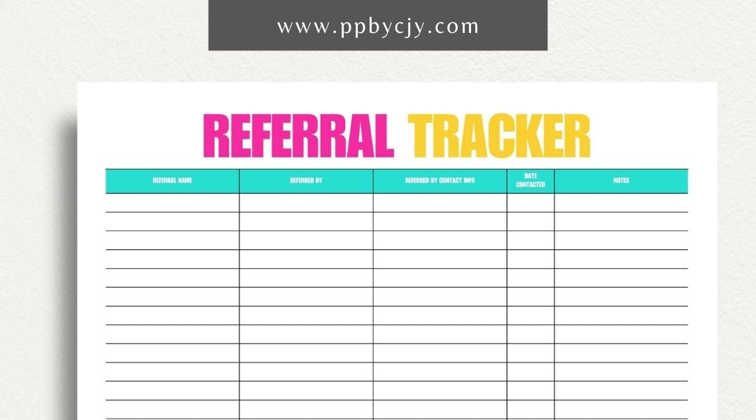 Referral Tracker Printable Template – Digital download for managing and monitoring referral sources and outcomes