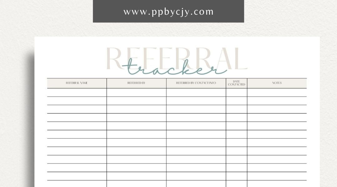 Referral Tracker Printable Template – Digital download for managing and monitoring referral sources and outcomes