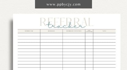 Referral Tracker Printable Template – Digital download for managing and monitoring referral sources and outcomes