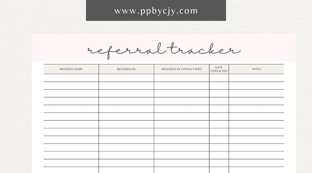 Referral Tracker Printable Template – Digital download for managing and monitoring referral sources and outcomes