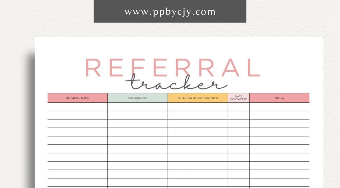 Referral Tracker Printable Template – Digital download for managing and monitoring referral sources and outcomes