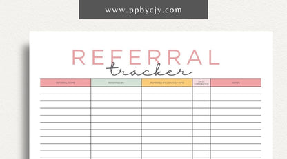 Referral Tracker Printable Template – Digital download for managing and monitoring referral sources and outcomes