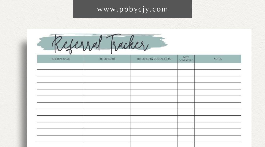 Referral Tracker Printable Template – Digital download for managing and monitoring referral sources and outcomes