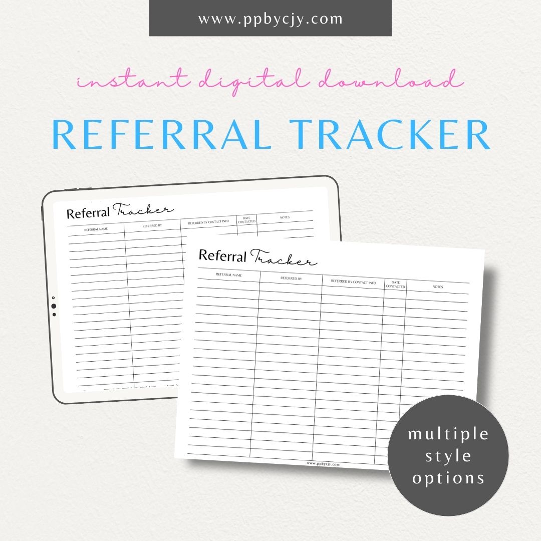 Referral Tracker Printable Template – Digital download for managing and monitoring referral sources and outcomes