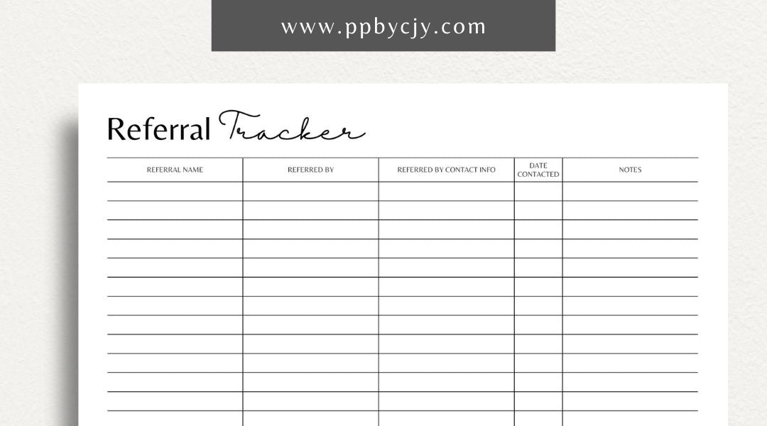 Referral Tracker Printable Template – Digital download for managing and monitoring referral sources and outcomes