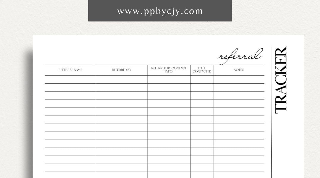 Referral Tracker Printable Template – Digital download for managing and monitoring referral sources and outcomes