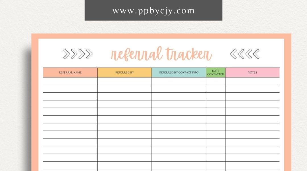 Referral Tracker Printable Template – Digital download for managing and monitoring referral sources and outcomes