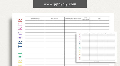 Referral Tracker Printable Template – Digital download for managing and monitoring referral sources and outcomes