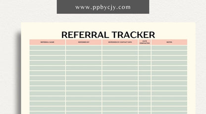 Referral Tracker Printable Template – Digital download for managing and monitoring referral sources and outcomes