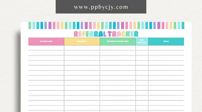 Referral Tracker Printable Template – Digital download for managing and monitoring referral sources and outcomes