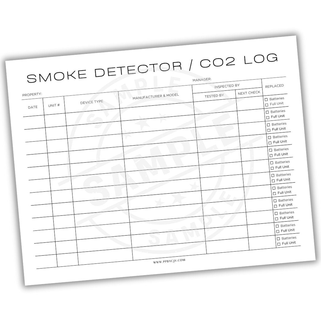 Smoke detector and CO2 log sheet on a white background