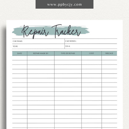 Vehicle Repair Log Printable Template – Digital Download for Recording and Tracking Vehicle Repairs