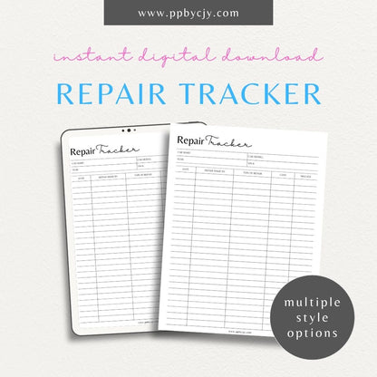 Vehicle Repair Log Printable Template – Digital Download for Recording and Tracking Vehicle Repairs