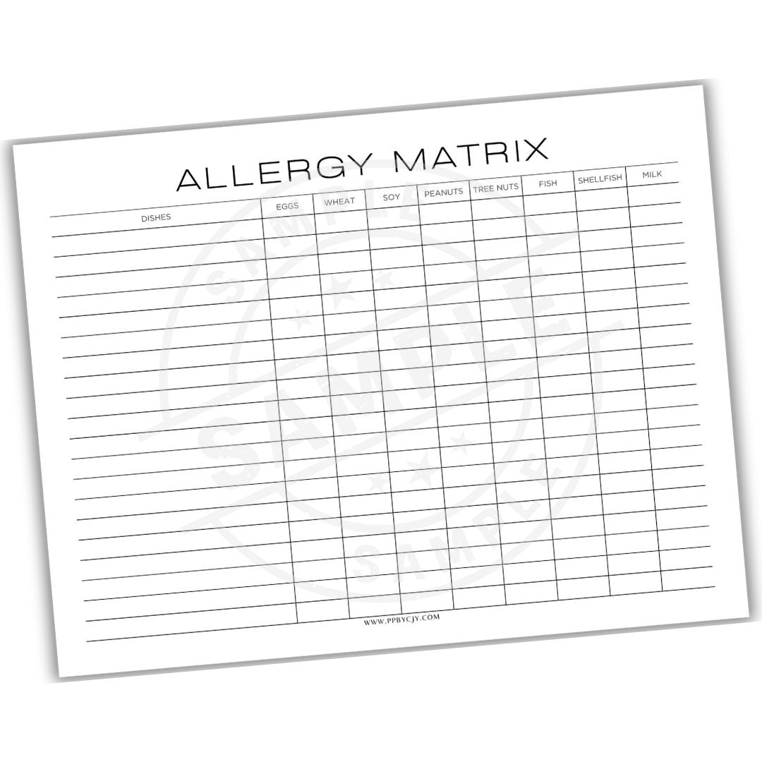 Allergy matrix chart on a white background