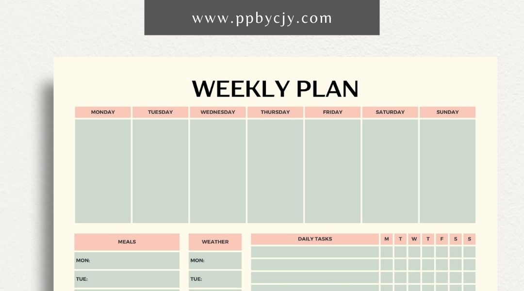 Weekly Planner Printable Template – Digital download for managing weekly schedules, tasks, and goals.