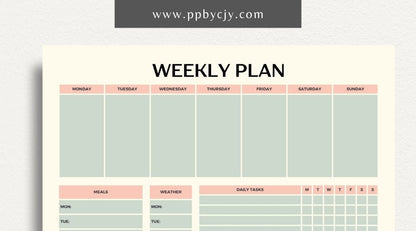 Weekly Planner Printable Template – Digital download for managing weekly schedules, tasks, and goals.