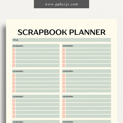 Scrapbook Planner Printable Template – Digital download for organizing and planning scrapbook projects, layouts, and materials