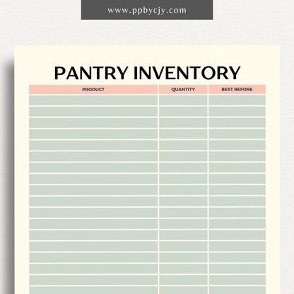 Pantry Inventory Printable Template – Digital download for organizing and managing the contents of your pantry.