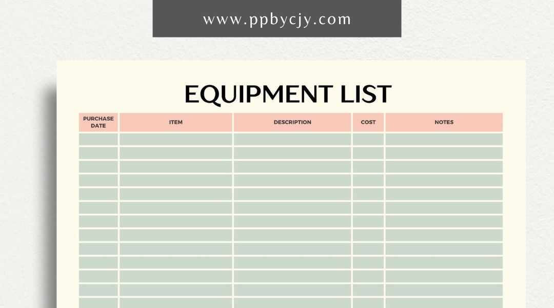 Equipment & Machine List Printable Template – Digital download for tracking and organizing machinery, maintenance schedules, and equipment inventory