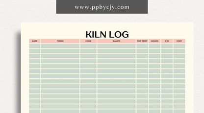 Kiln Log Printable Template – Digital download for tracking ceramic kiln operations, including firing schedules, temperatures, and kiln performance