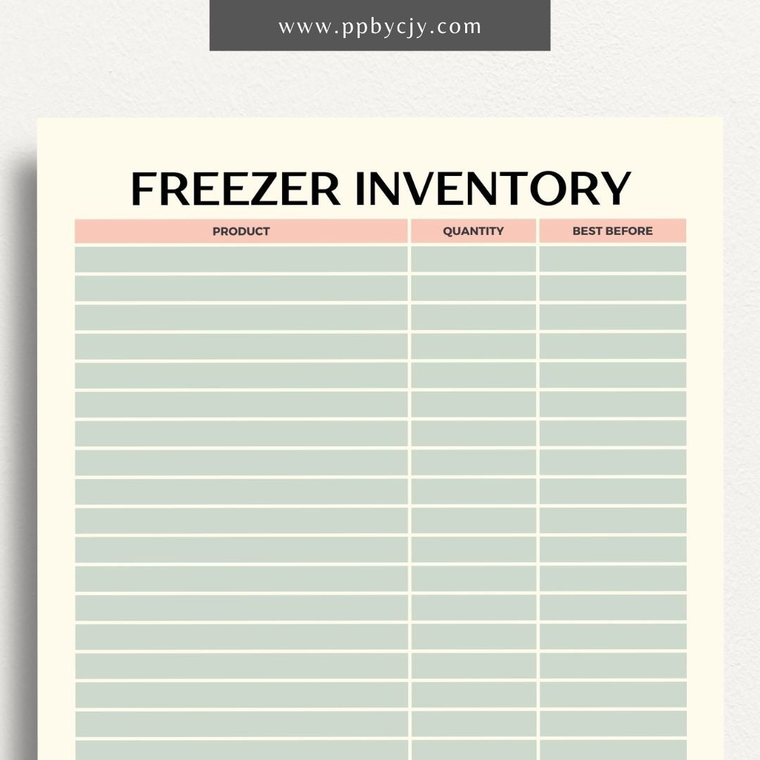 Freezer Inventory Printable Template – Digital download for organizing and managing the contents of your freezer.