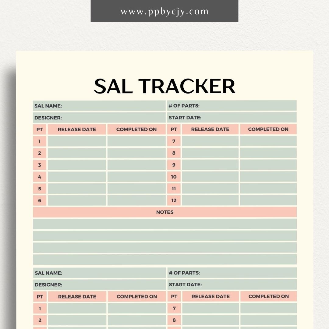 SAL Stitch-A-Long Tracker Printable Template – Digital download for organizing and tracking embroidery Stitch-A-Long projects, schedules, and progress