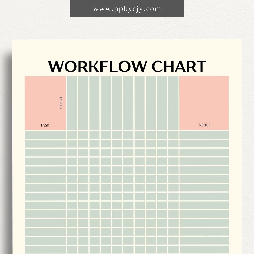 Workflow Chart Printable Template – Digital download for creating and managing process flow diagrams, task management, and project workflows