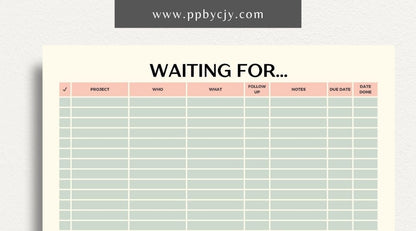 Waiting For Project Tracker Printable Template – Digital download for managing project tasks, deadlines, and progress.