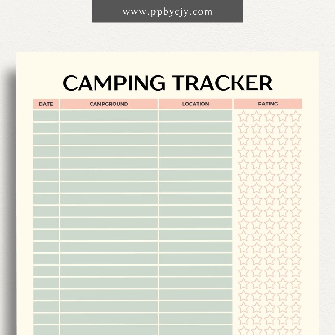 Campground Tracker Printable Template – Digital Download for Tracking and Recording Campground Visits and Details