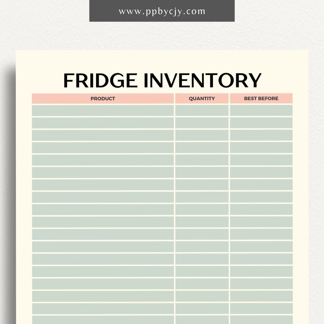 Refrigerator Inventory Printable Template – Digital download for organizing and managing the contents of your refrigerator.