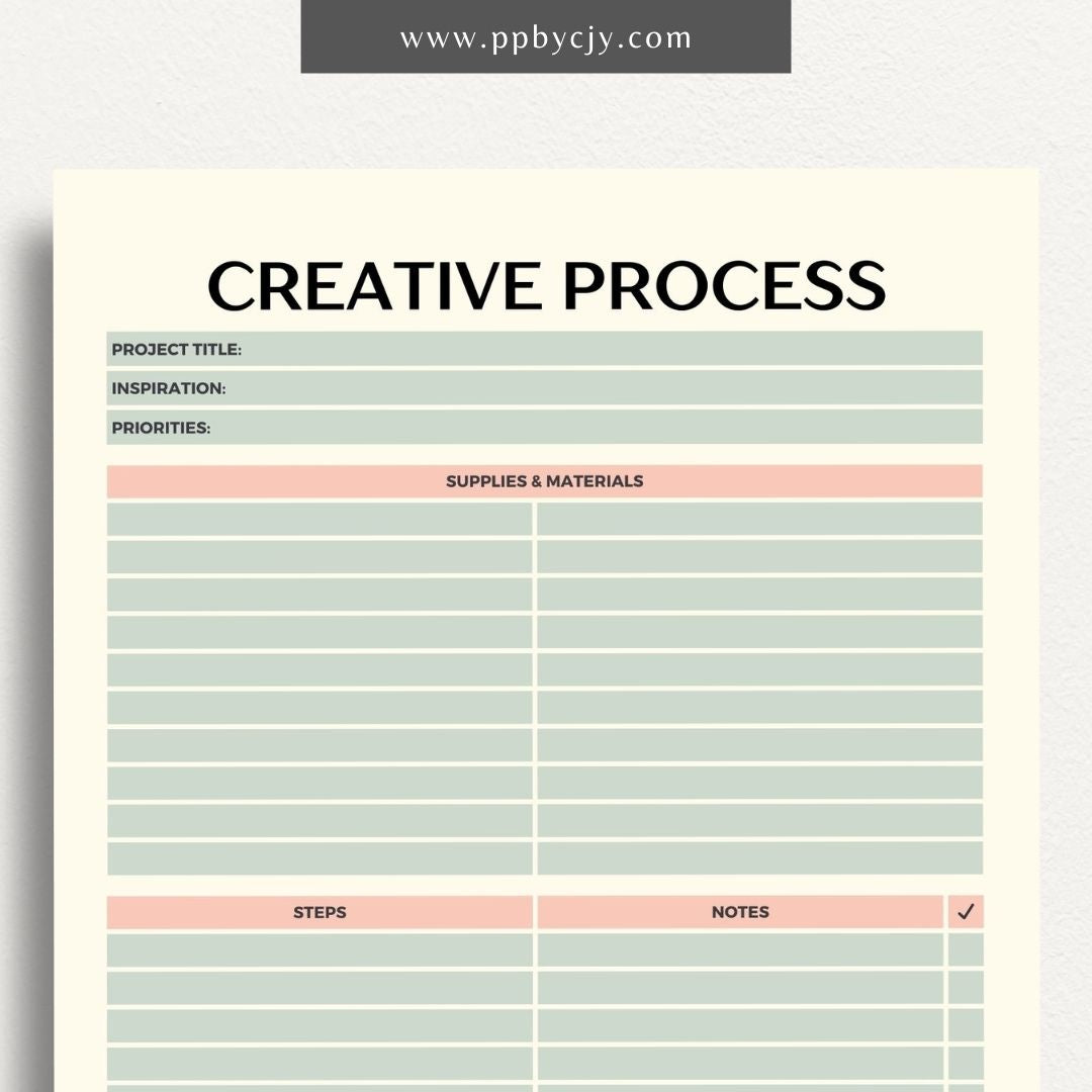 Creative Process Printable Template – Digital download for tracking ideas, planning projects, and managing creative workflows