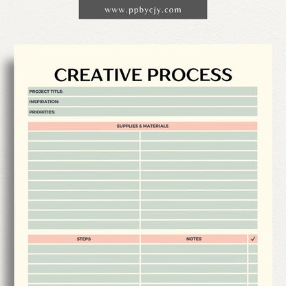 Creative Process Printable Template – Digital download for tracking ideas, planning projects, and managing creative workflows