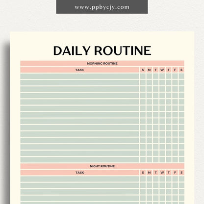 Daily Routine Printable Template – Digital download for planning and organizing daily schedules, tracking habits, and boosting productivity.