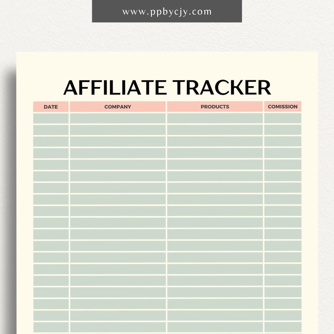 Affiliate Tracker Printable Template – Digital Download for Monitoring and Managing Affiliate Marketing Performance