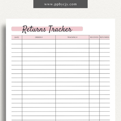 Business Returns Log Printable PDF Template