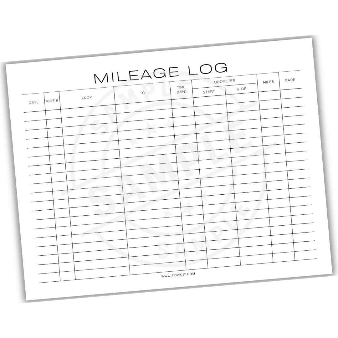 Rideshare Mileage Log Printable PDF | Uber & Lyft Driver Tracker ...