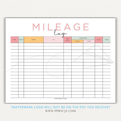 Rideshare Mileage Log Printable PDF Template for Uber, Lyft, and gig drivers to track miles, dates, and expenses for tax deductions.

