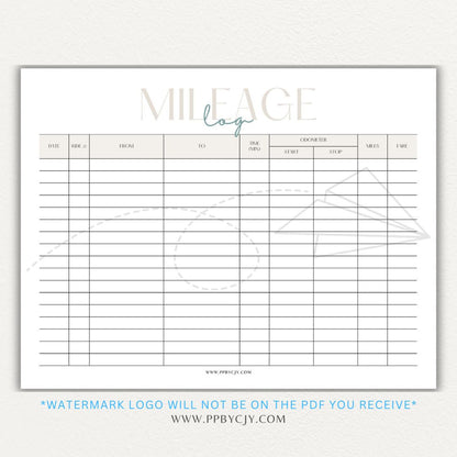 Rideshare Mileage Log Printable PDF Template for Uber, Lyft, and gig drivers to track miles, dates, and expenses for tax deductions.

