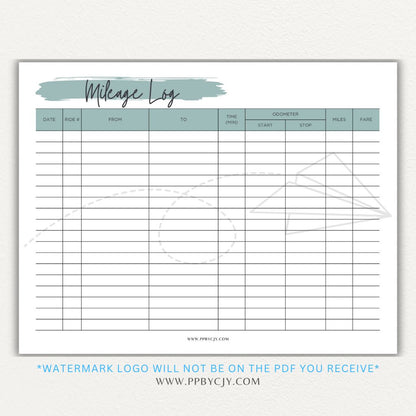 Rideshare Mileage Log Printable PDF Template for Uber, Lyft, and gig drivers to track miles, dates, and expenses for tax deductions.

