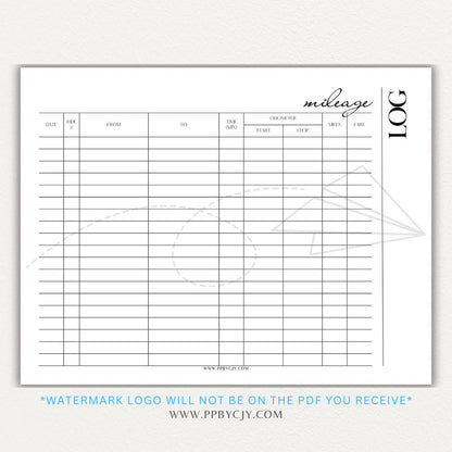 Rideshare Mileage Log Printable PDF Template for Uber, Lyft, and gig drivers to track miles, dates, and expenses for tax deductions.

