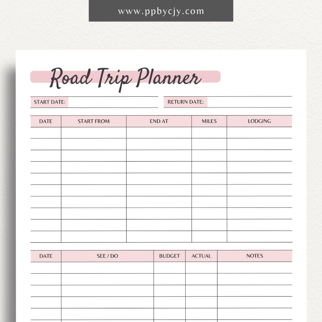 Road Trip Travel Planner Printable PDF Template