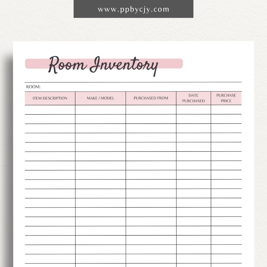 Room Home Inventory List Printable PDF Template