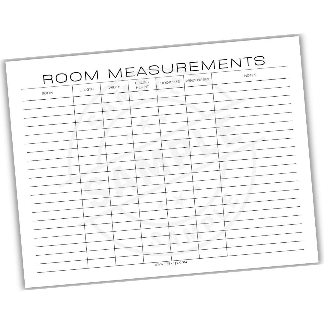 Room measurements chart on a white background